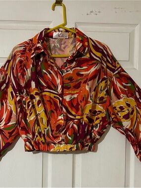 Krush Multicolor Abstract Crop Button-Up Blouse
